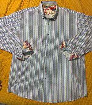 Visconti Black Multi-Color Striped Long Sleeve Button Down Shirt